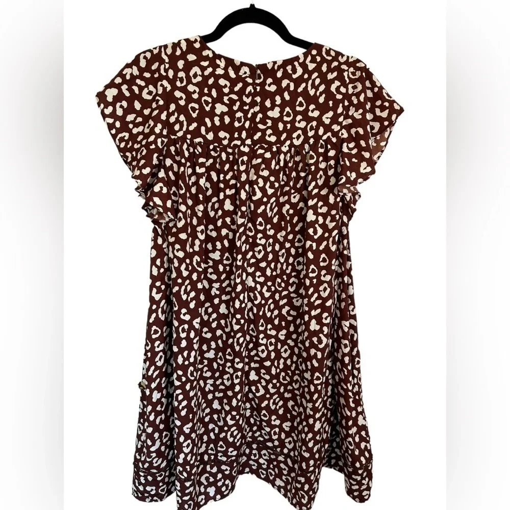 &merci Brown & White Leopard Ruffle Short Sleeve Swing Dress Size Large NWT - Picture 3 of 8